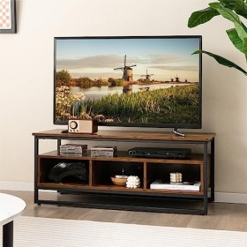 KOMFOTTEU Meuble TV Industriel en Bois, Table TV pour Télévision de 50" avec 1 Grande Étagère Ouverte et 3 Casiers, Table Bas