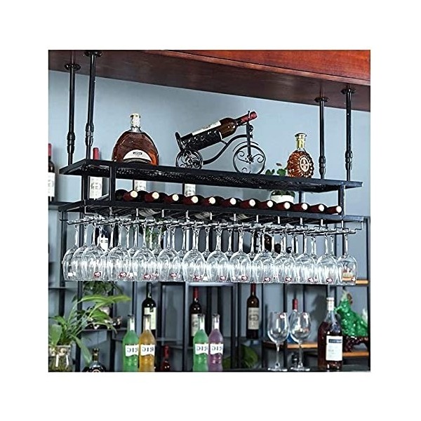 LaxTo Casier à vin Suspendu avec Support en Verre et étagère, casier à Verre Haut à Deux étages, casier à vin Suspendu, Porte