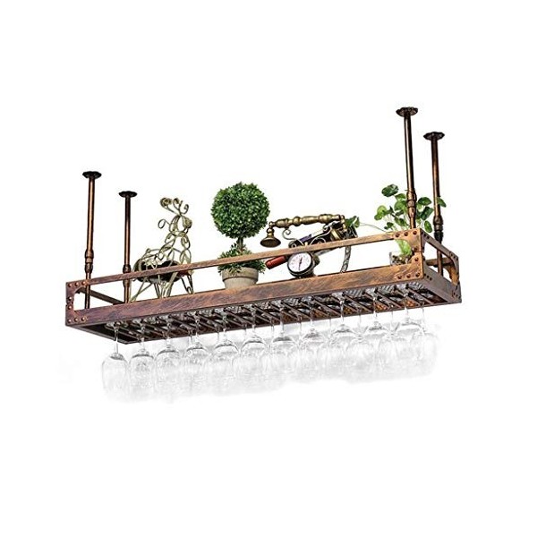 GttuiT Casier à vin Mural Porte-Vin Suspendu Loft Bar À lenvers Étagère À Verres À Vin Gobelet Rack Maison Couleur: Bronze,