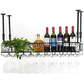 RatHozier Porte-Bouteille de vin casier à vin Suspendu avec Support en Verre et étagère, casier à Verre à vin, casier à Verre