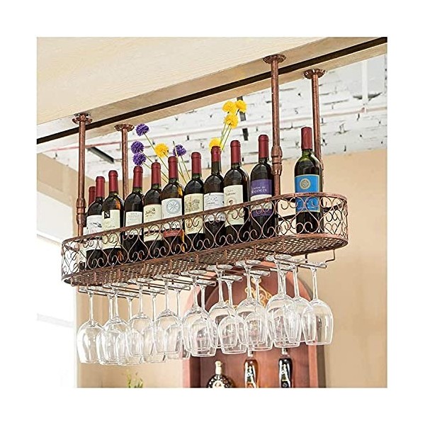 RatHozier Porte-Bouteille de vin casier à vin Suspendu avec Support en Verre et étagère, casier à Verre à vin, casier à Verre