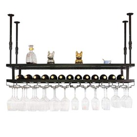 Cadre de Verre à vin en Verre Casier à vin en Fer Suspendu, Hauteur et espacement réglables, casier à vin Multifonction, casi