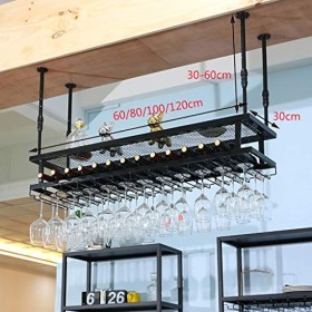 Cadre de Verre à vin en Verre Casier à vin en Fer Suspendu, Hauteur et espacement réglables, casier à vin Multifonction, casi