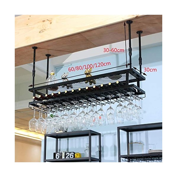Cadre de Verre à vin en Verre Casier à vin en Fer Suspendu, Hauteur et espacement réglables, casier à vin Multifonction, casi