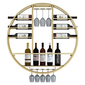 Casier à vin rond en métal, support mural pour bouteilles de vin, support pour verres à vin suspendu, étagère de rangement po