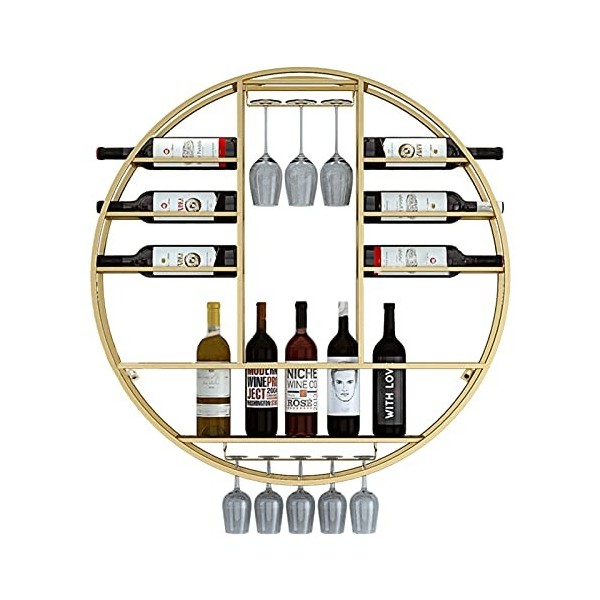Casier à vin rond en métal, support mural pour bouteilles de vin, support pour verres à vin suspendu, étagère de rangement po