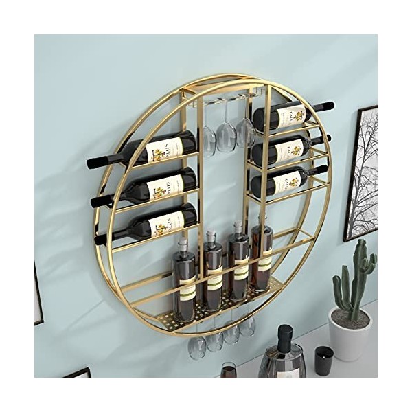 Casier à vin rond en métal, support mural pour bouteilles de vin, support pour verres à vin suspendu, étagère de rangement po