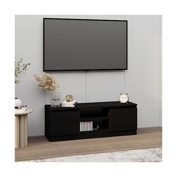 Higsose Meuble TV Salon avec Porte Noir 102x30x36 cm Bois dingénierie Design Tendance Armoire Multimédia Grand Espace de Ran