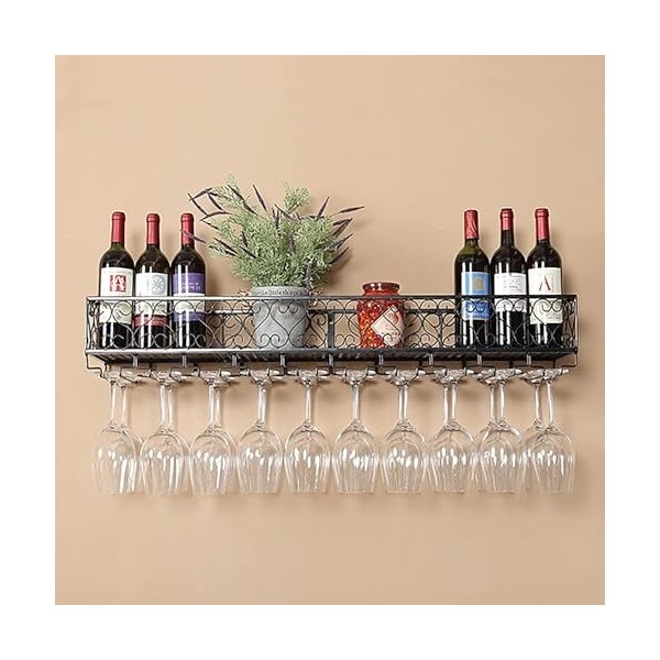 Casier à vin Porte-bouteille et verre, casier à vin mural en métal, casier à vin pour mur, casier à vin suspendu avec étagère