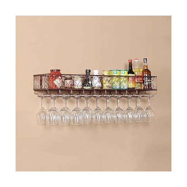 Casier à vin Porte-bouteille et verre, casier à vin mural en métal, casier à vin pour mur, casier à vin suspendu avec étagère