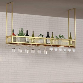 LaxTo Casier à vin en fer forgé pour la maison, bar, étagère plate, support de verre à vin à lenvers, armoire à vin suspendu