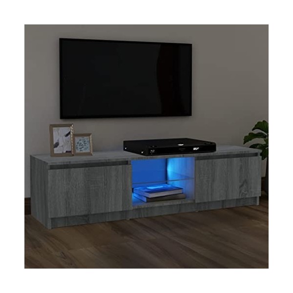 Keyur Meuble TV, Banc TV Buffet Bas Support de Télévision Meuble Télé Meuble TV avec lumières LED Sonoma Gris 120x30x35,5 cm