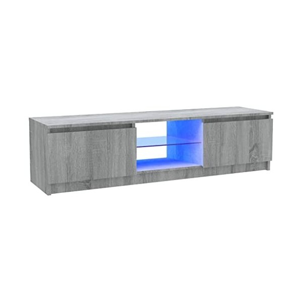 Keyur Meuble TV, Banc TV Buffet Bas Support de Télévision Meuble Télé Meuble TV avec lumières LED Sonoma Gris 120x30x35,5 cm