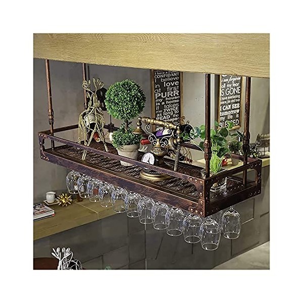 Casier à vin suspendu avec support en verre et étagère, casier à verres à vin, casier à verres à vin, casier à verres à champ