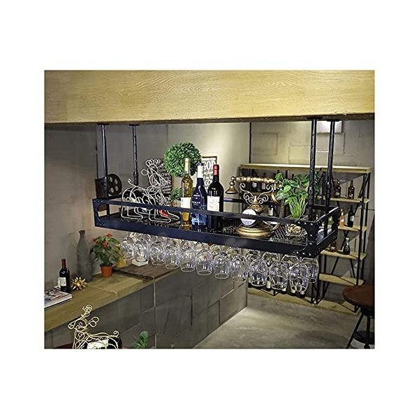 Casier à vin suspendu avec support en verre et étagère, casier à verres à vin, casier à verres à vin, casier à verres à champ