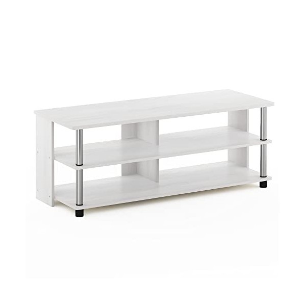 Furinno Sully Meuble 3 Niveaux pour TV, Bois dingénierie, Acier Inoxydable, 39,4 D x 104,4 W x 40,1 H cm