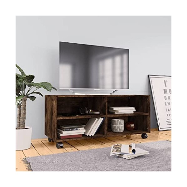 Meuble TV sur roulettes Chêne fumé 90x35x35cm Bois dingénierie