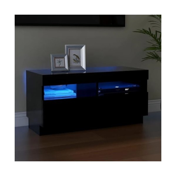 Maxspace TV Meuble, Meuble Tele, Meuble TV Chambre, Meuble TV IindustrielMeuble TV avec lumières LED Noir 80x35x40 cmConvient