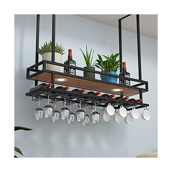 Casier à bouteilles de vin suspendu, casier à vin en fer forgé au plafond, casier à verres à vin à lenvers, porte-verre à vi