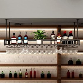 Casier à bouteilles de vin suspendu - Casier à vin en fer forgé au plafond, support pour plantes vintage de restaurant, étagè