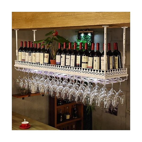 Verre à vin en Verre Cadre Barre Suspension comptoir de Bar casiers à vin Restaurant ménage casier à vin à lenvers rétro Fer