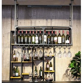 PJQUEKAIPJ Casier à vin, Bar, Restaurant, Suspendu, casier à Verres à vin, Rangement de Bouteilles de vin Noir, Porte-gobelet