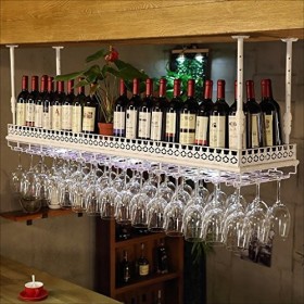 KOHARA Verre à vin Cadre Barre Suspension comptoir de Bar casiers à vin Restaurant ménage casier à vin à lenvers rétro Fer A