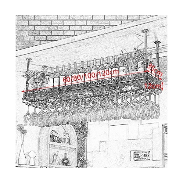 KOHARA Verre à vin Cadre Barre Suspension comptoir de Bar casiers à vin Restaurant ménage casier à vin à lenvers rétro Fer A