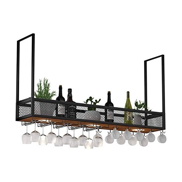 KARFRI Casier à vin Suspendu avec Support en Verre et étagère, Support Mural à LED en métal/Fer pour Bar à vin, Support à Ver