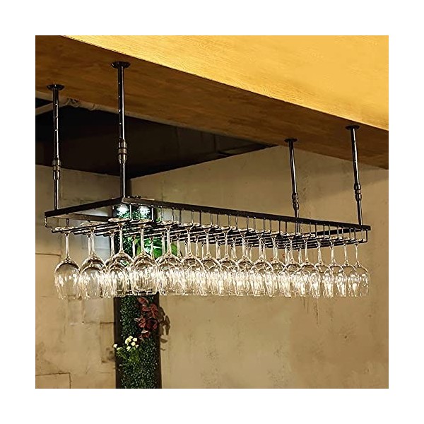 Casier à vin Casier à Bouteilles de Vin sur Pied Casier à Vin de Plafond Loft Rétro Support de Verre à Vin en Fer Forgé 30-60