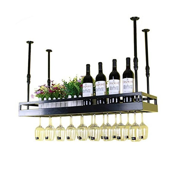 Supports à verres à pied Porte-bouteille de vin suspendu mural en métal Casier à vin | Casiers à vin de plafond | Hauteur rég