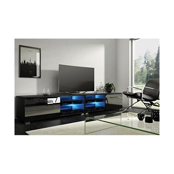 Selsey Tenus Single Meuble TV Bas, Blanc, LED en Bleu, 100 x 40 x 34 cm