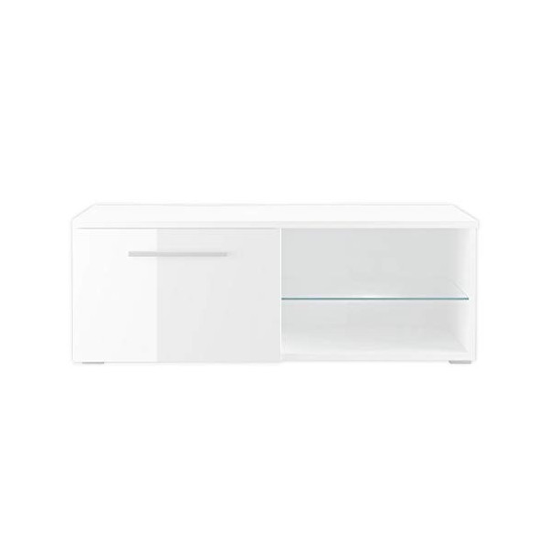 Selsey Tenus Single Meuble TV Bas, Blanc, LED en Bleu, 100 x 40 x 34 cm