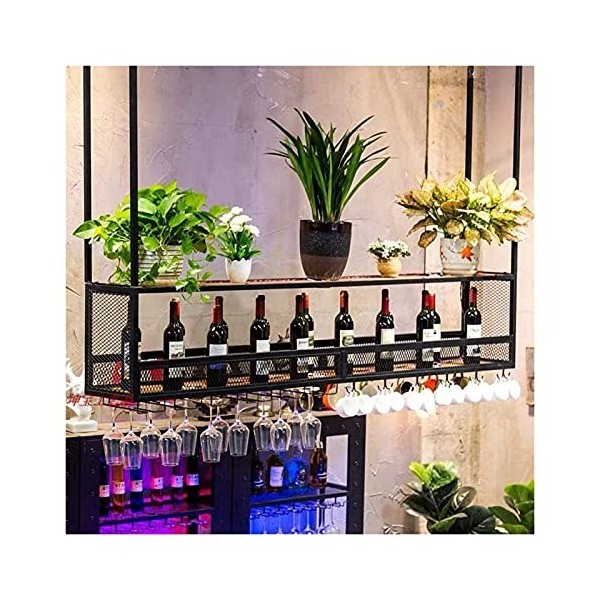 Casier à vin suspendu avec support en verre et étagère, casier à vin suspendu, support de verre à vin suspendu en bois massif