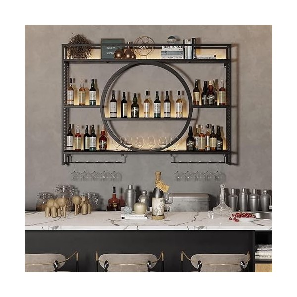 Casier à vin en fer mural avec porte-verre, support à vin en fer à palette, casier à vin mural, casier à vin pour la barre, b