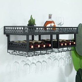 ATHUAH Casier à vin Casier à vin suspendu, support de verre à vin en métal, support de bouteille de vin, support de vin mural