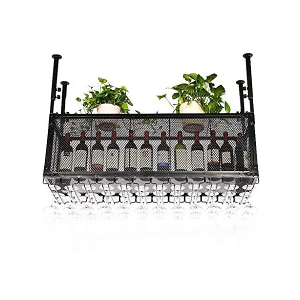 Casiers à Bouteille Casier à vin, bar, restaurant, suspendu, casier à verres à vin, fer en métal, hauteur réglable, porte-bou