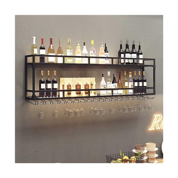 AARONG Casier à vin autoportant, armoires à vin murales, étagères flottantes en métal – Casier à vin mural avec gobelet suspe