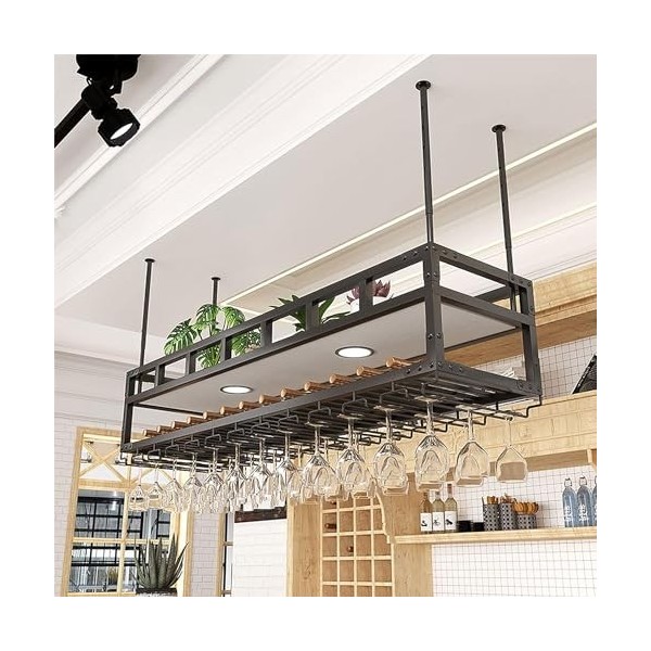 Casier À Vin Suspendu | Support Flottant en Fer Forgé | Style Campagnard Rétro | Cuisine Restaurant Bar Cave À Vin Salle De S