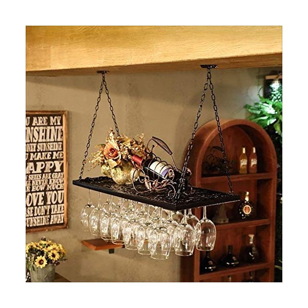 GttuiT Casier À Vin Bar Comptoir Bar Restaurant Ménage Support en Verre sur La Tête Rétro Fer Casier À Vin, B, 60 * 31 Cm Vis