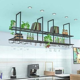 EVXOIJMS Casier à vin barre de fer cintre à lenvers support de verre à vin suspendu armoire à vin support barre décoration s