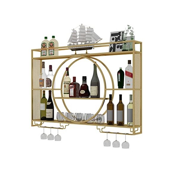 Casier à vin Mural en métal, casier à vin Suspendu Industriel avec Porte-gobelet et Bouteilles de vin, présentoir de Rangemen
