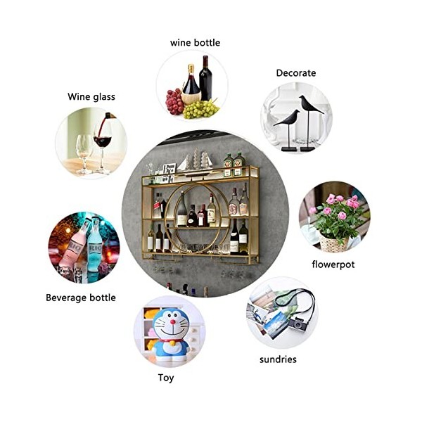 Casier à vin Mural en métal, casier à vin Suspendu Industriel avec Porte-gobelet et Bouteilles de vin, présentoir de Rangemen