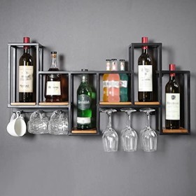 Umaxa Casier à vin en métal, Armoire à vin Murale, Support de Verre à vin avec 6 tiges, présentoir à vin Marron 90cm 