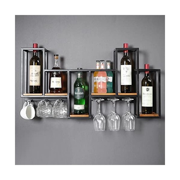 Umaxa Casier à vin en métal, Armoire à vin Murale, Support de Verre à vin avec 6 tiges, présentoir à vin Marron 90cm 