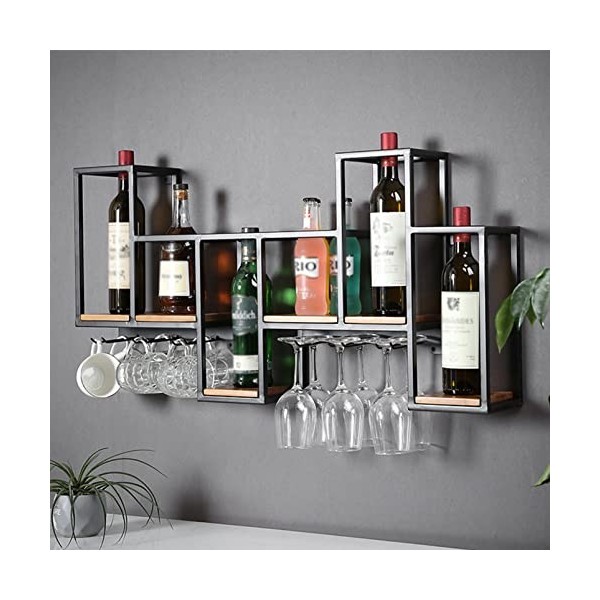 Umaxa Casier à vin en métal, Armoire à vin Murale, Support de Verre à vin avec 6 tiges, présentoir à vin Marron 90cm 