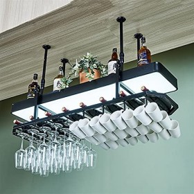 Support de verre à vin suspendu, casier à vin noir, avec boîte à lumière, flèche réglable, casier à vin multifonctionnel dome