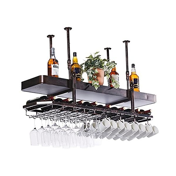 Support de verre à vin suspendu, casier à vin noir, avec boîte à lumière, flèche réglable, casier à vin multifonctionnel dome