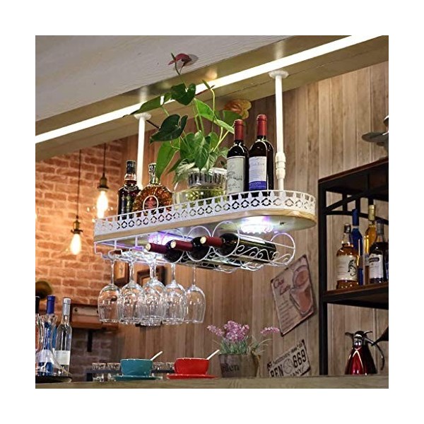 Étagère À Vin Porte-Bouteille Casier À Vin Bar Cadre en Verre À Vin Suspendu Gobelets Rétro À lenvers Cintres À Vin avec Lum