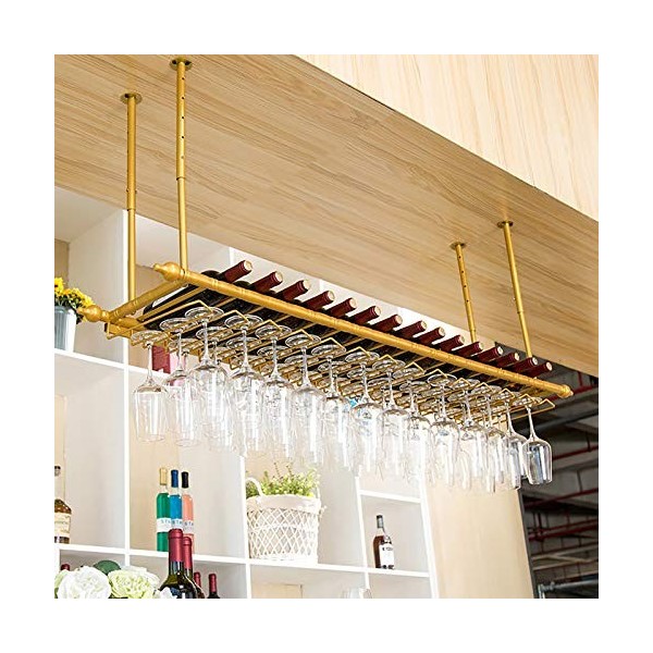 GttuiT Casier à vin en métal au Plafond, Hauteur et espacement réglables, Porte-gobelet Suspendu, présentoir pour Bar/Restaur